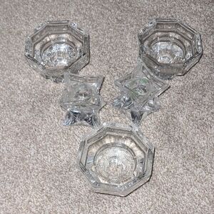 Elegant Clear Glass Candle Holders Set